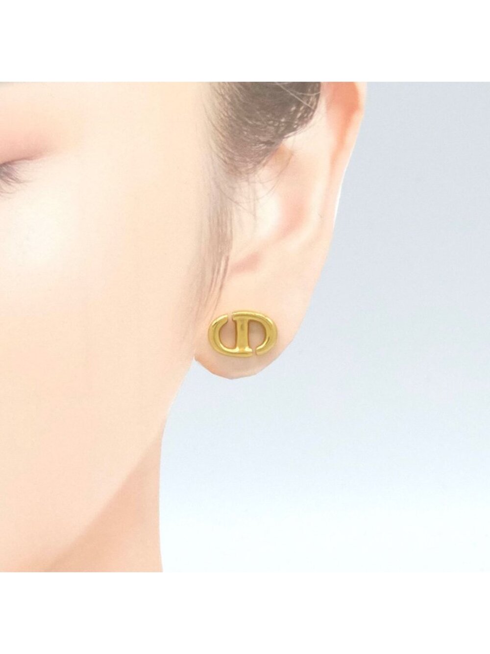Dior CD Navy Stud Earrings Single CD Signature Gold